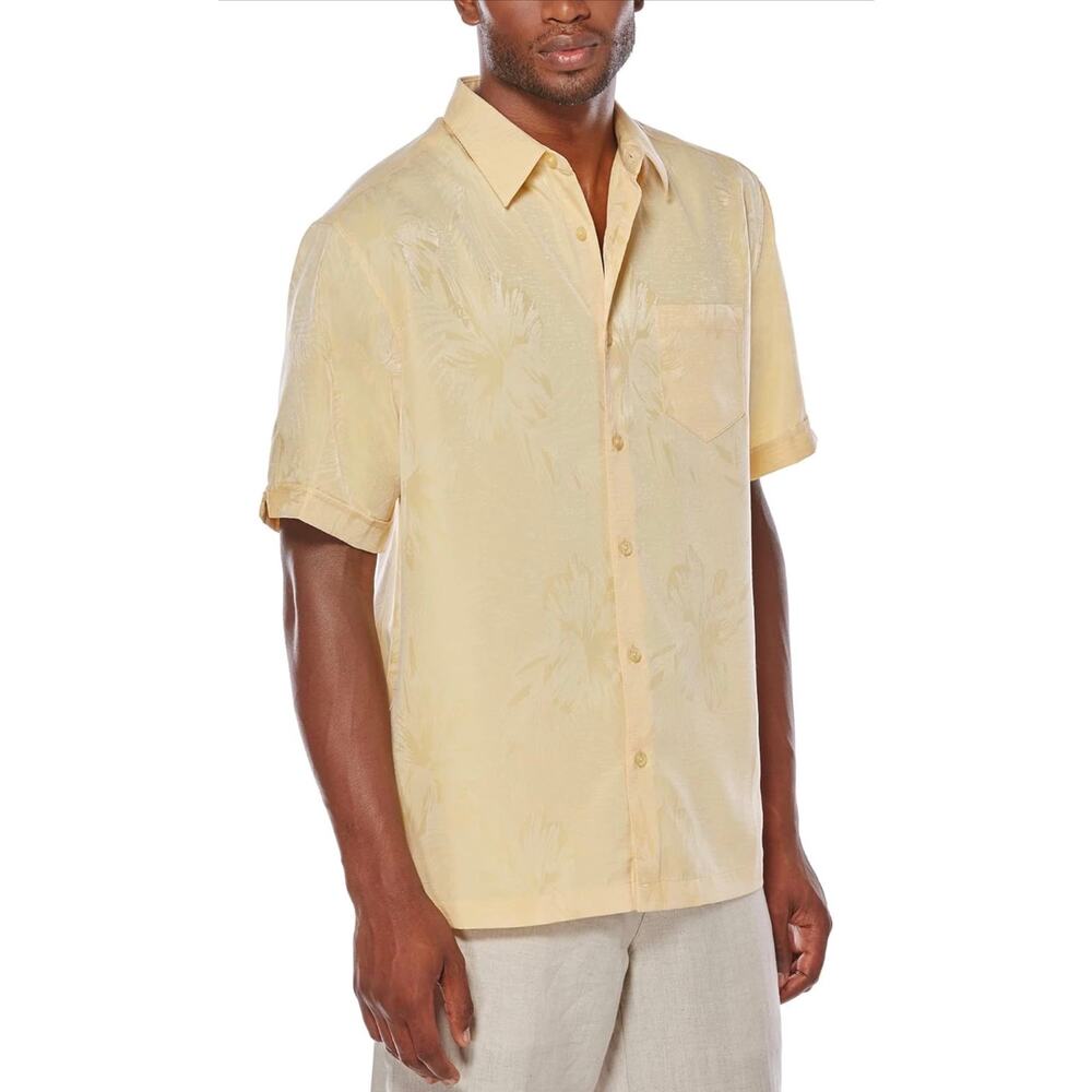 Cubavera mens sz XL yellow embroidered button up dress shirt business leisure